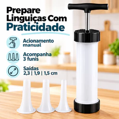Embutidora Ensacadeira Canhão De Encher Linguiça Com 3 Funis Manual