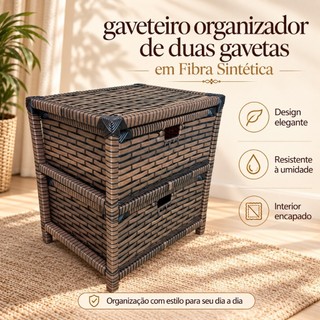 Gaveteiro Organizador 2 Gavetas Fibra Sintética 45x44x32 Quarto Banheiro Criado Mudo