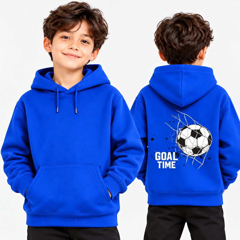 Blusa de Frio Infantil Canguru Futebol Goal Time Com Capuz Estampa DTF Confortável