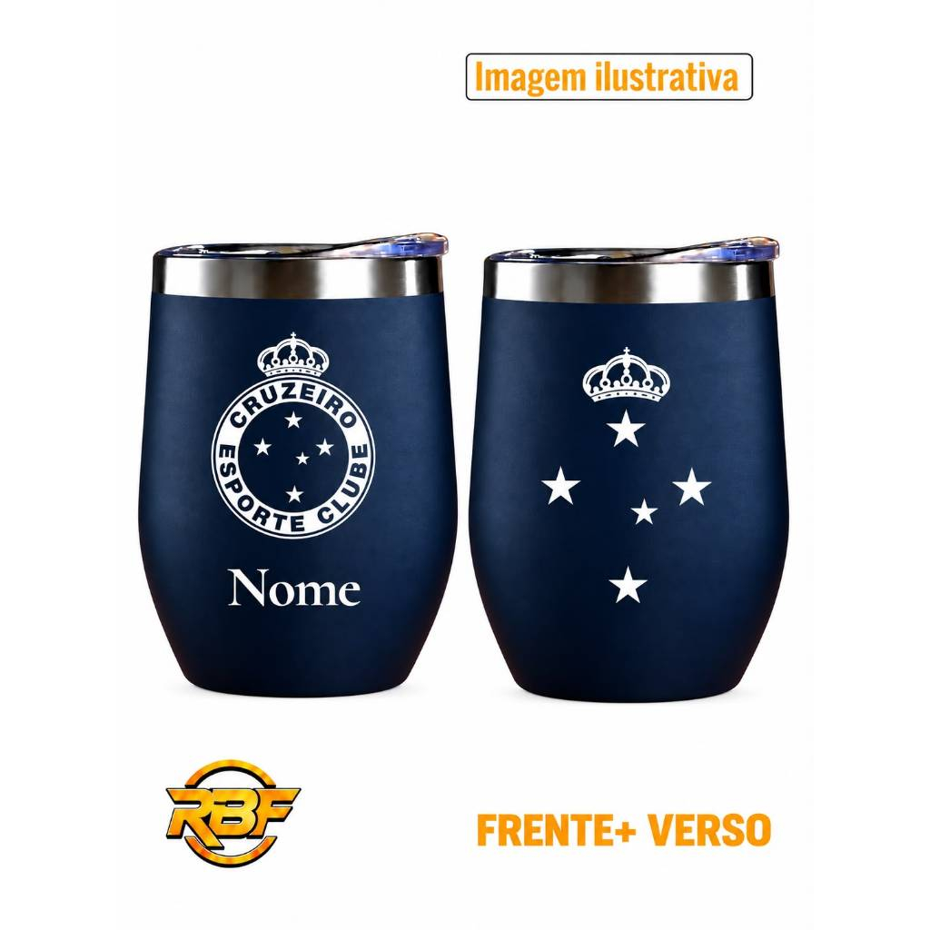 Copo Térmico Cuia 360ml Gravado a Laser Cruzeirense + Nome Frente e Verso Varios Modelos