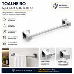 Porta Toalha De Banheiro 30cm Aço Inox 304 Alto Brilho Q-T30