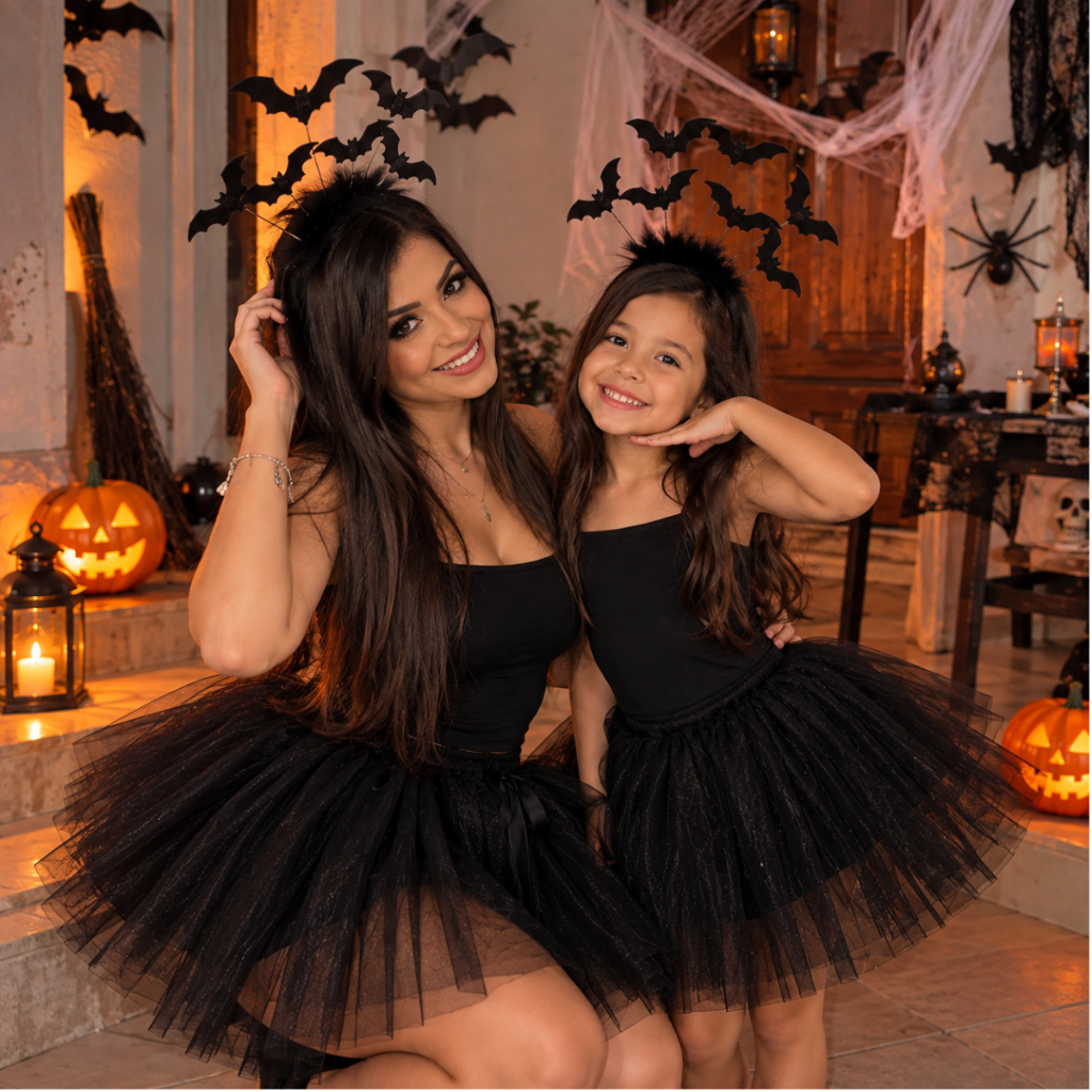 Kit Fantasia Morcego Adulto Infantil Tiara Saia Tule Preta Halloween Dia das Bruxas Morcegos Cosplay Festa Terror Escola — imagem 2 de 2