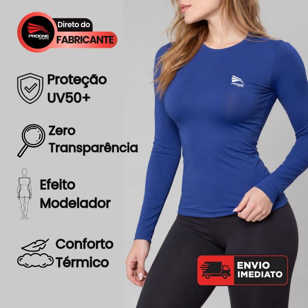 Camiseta Manga Longa Feminina Premium Progne Sports - Segunda Pele Proteção UV50+ Corrida Treinos Esportes