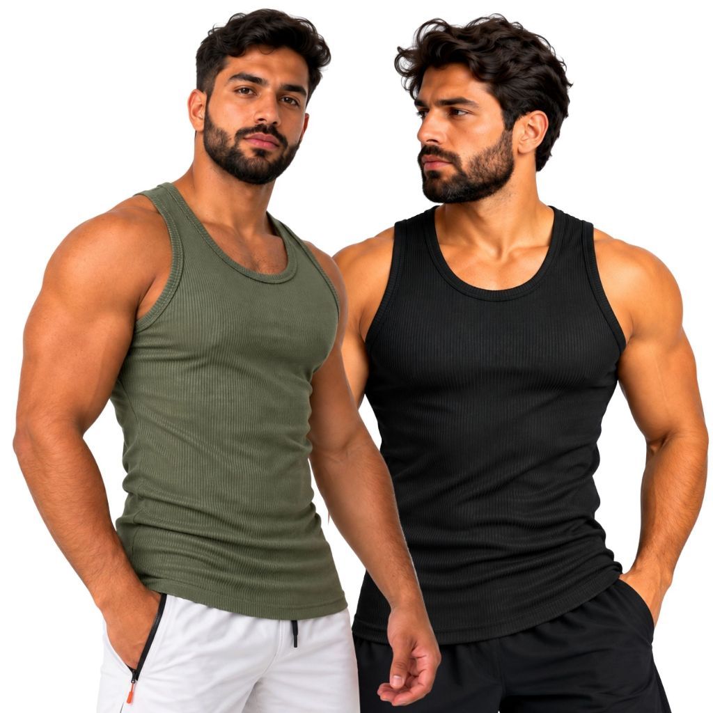 Regata Masculina Americana Ribana Canelada Academia Camiseta Estilo Hip Hop Slim