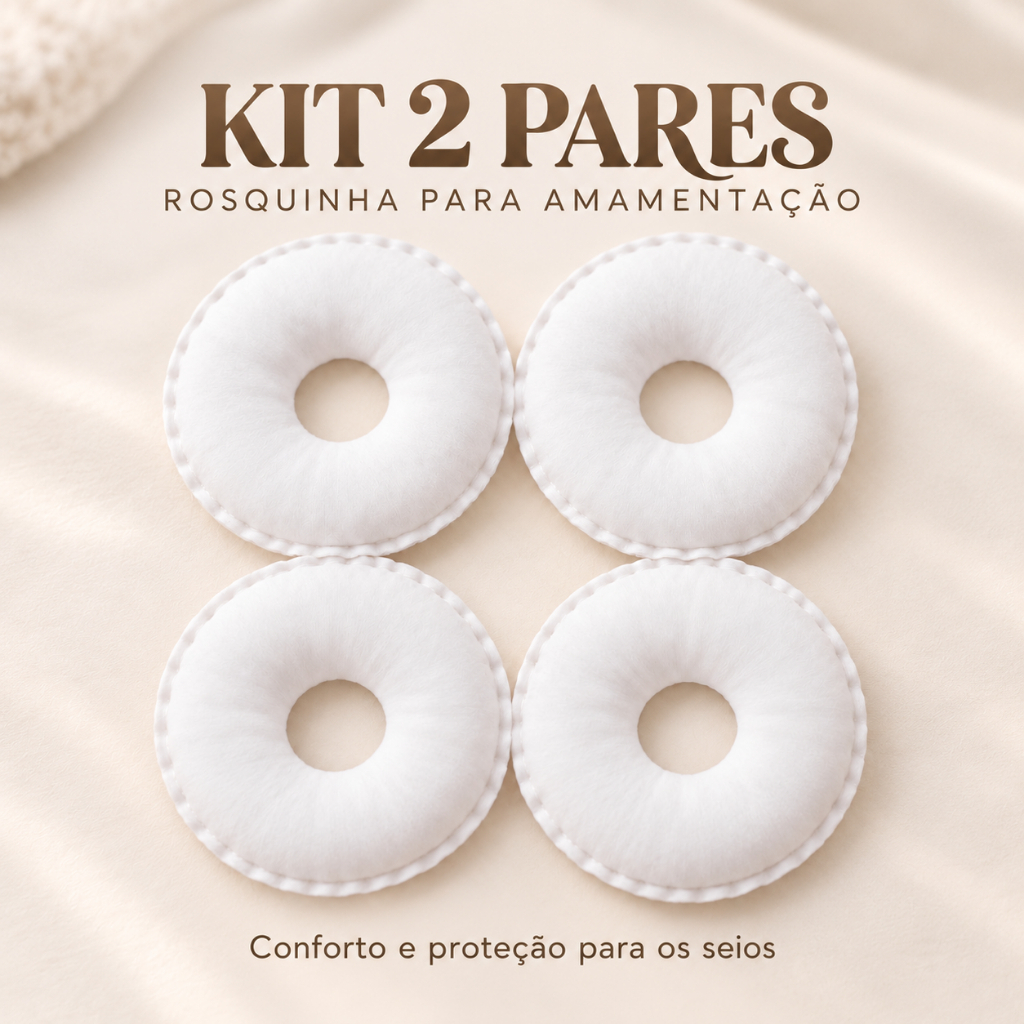 Kit 2 Pares Rosquinha para Seios Amamentação Algodão 100% Antialérgica Protetor Mamilo Lactante Conforto Pós-Parto
