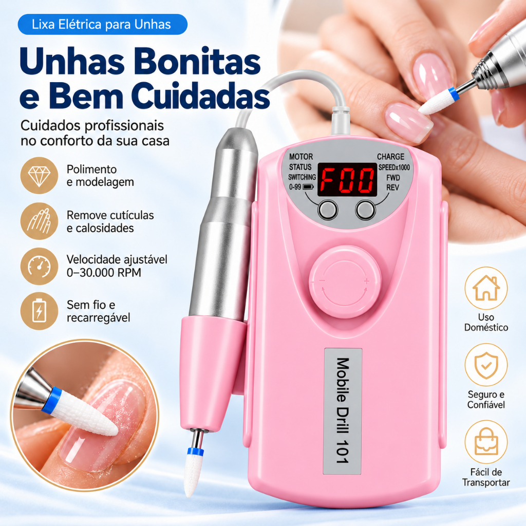 Lixadeira Portátil Motor 35.000 Rpm Unhas Elétrica Micro Profissional Sem fio