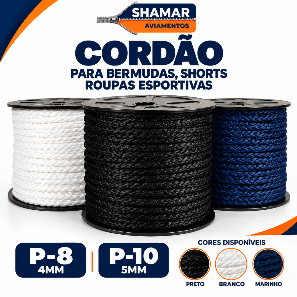 Cordão de Poliéster para Moletom Capuz Shorts e Bermudas – Cordão Roliço para Roupa