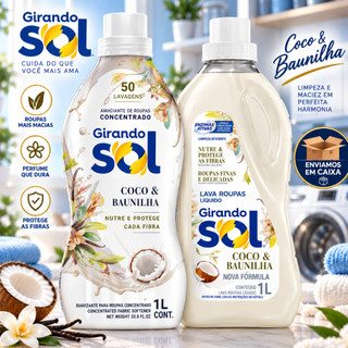 Kit Lava Roupas Líquido + Amaciante Concentrado Coco Baunilha - Girando Sol -Perfume Duradouro para Roupas