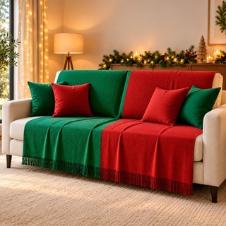 Kit 2 Mantas para Sofá 210x120 Natal Manta Natalina de Sofá Decoração Grande 100% Algodão Protetor Poltrona
