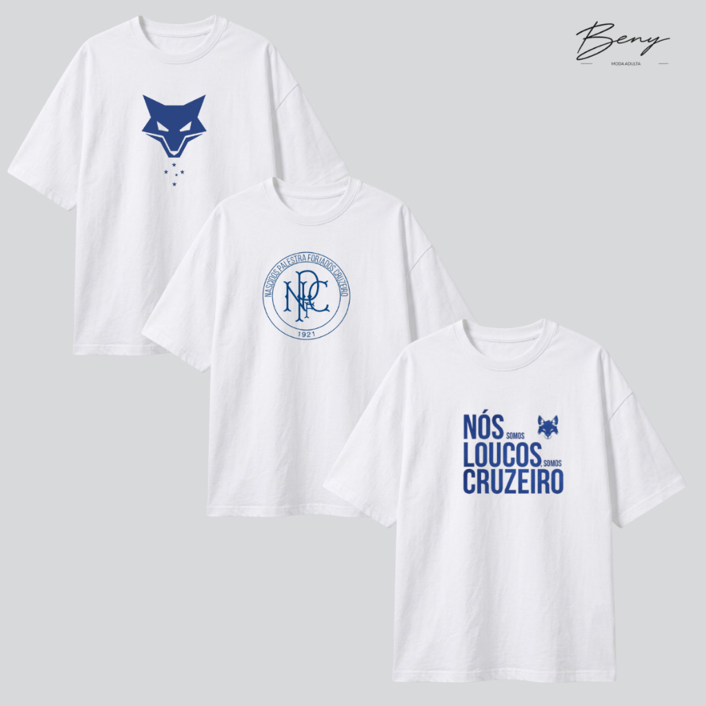 Kit 3 Camisetas Times Brancas Blusa Masculina 100% Algodão Preta Coração Escudo Futebol Camiseta time