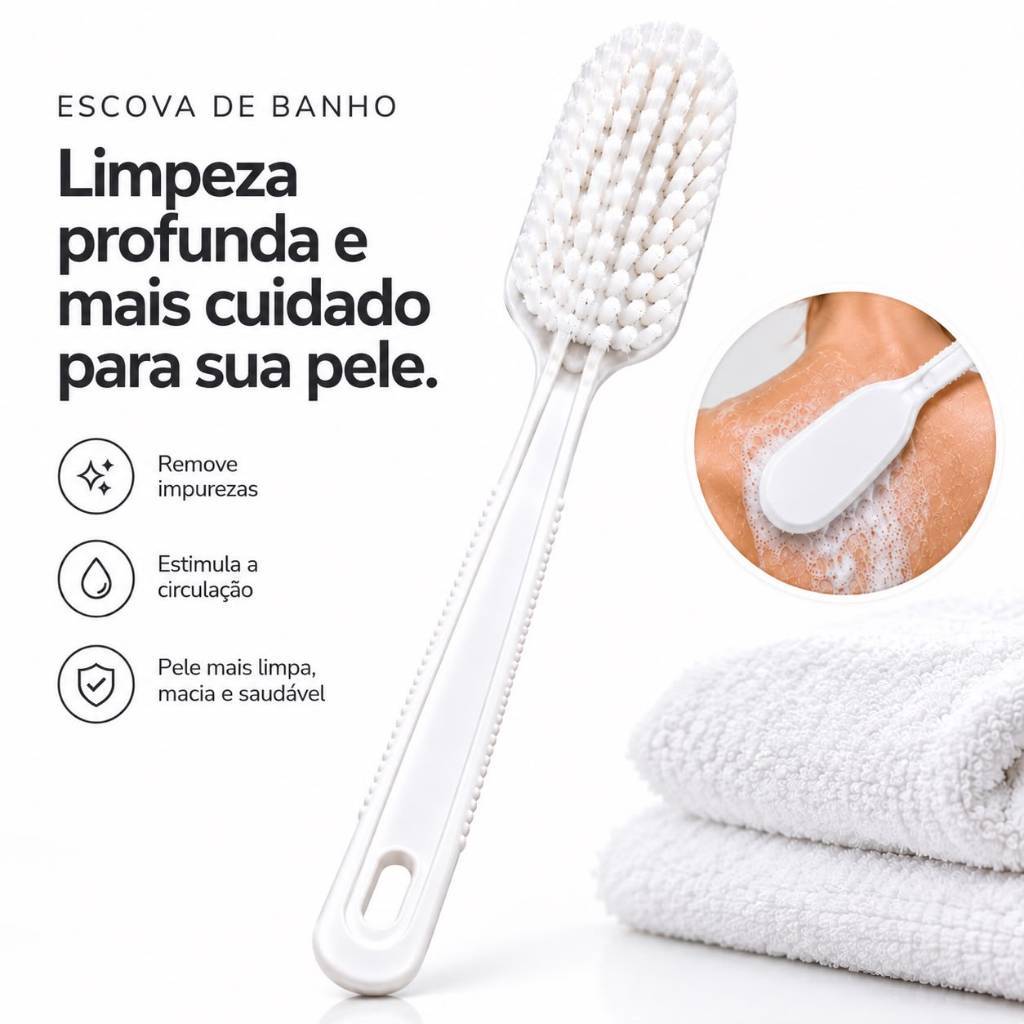 Escova de Banho 40cm Cabo Longo Cerdas Macias para Lavar Costas Corpo Higiene