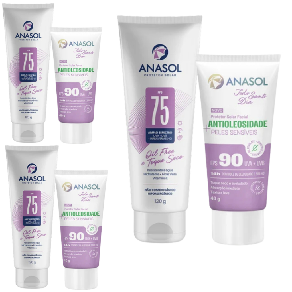 Kit Peles Sensíveis Anasol Protetor Solar Corporal FPS 75 120g + Protetor Facial FPS 90 Antioleosidade — imagem 2 de 2