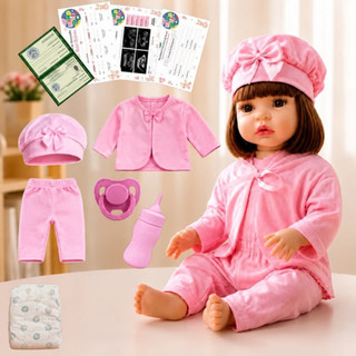 Boneca Reborn Menina 48cm Kit Completo com Chupeta Mamadeira Fralda e Roupa Extra