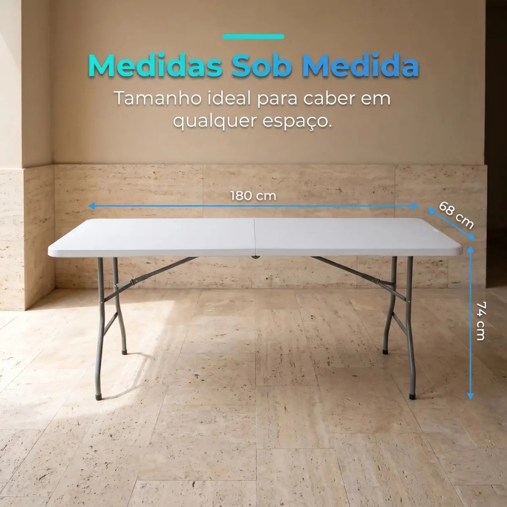 Mesa Dobrável Portátil 1,80 Vira Maleta Com Alça Resistente Reforçada Festa Trabalho Exposição · foto 2