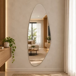 Espelho Orgânico Pou 120x50 Lapidado Moderno Grande Com Suporte Invisível Luxo