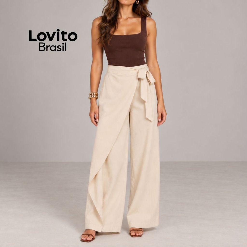 Lovito Calça Alfaiataria Transpassada com Laço Moda Feminina BRPTB18521882