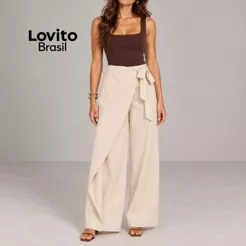 Lovito Calça Alfaiataria Transpassada com Laço Moda Feminina BRPTB18521882