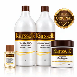 Kit Capilar Completo Karssellé Shampoo e Condicionador 1L + Máscara de Hidratação Colágeno 500g + Óleo Reparador 7ml