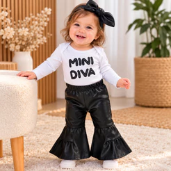 Conjunto Roupa Moda Bebê Menina Roupinha Blogueinha infantil Conjuntinho Feminino body e calça flare