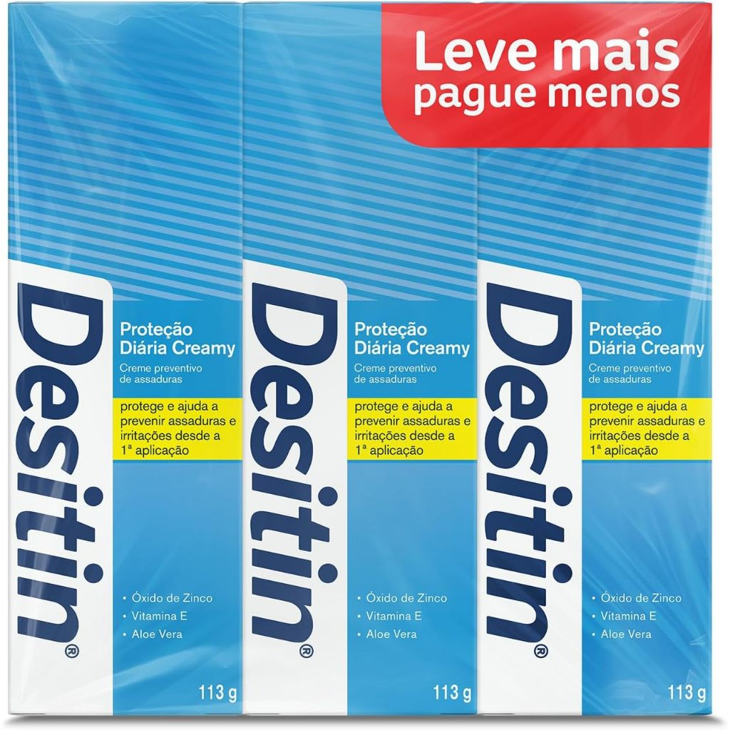 KIT com 3 Creme Desitin Proteção Diária Creamy Creme Preventivo de Assaduras 113g