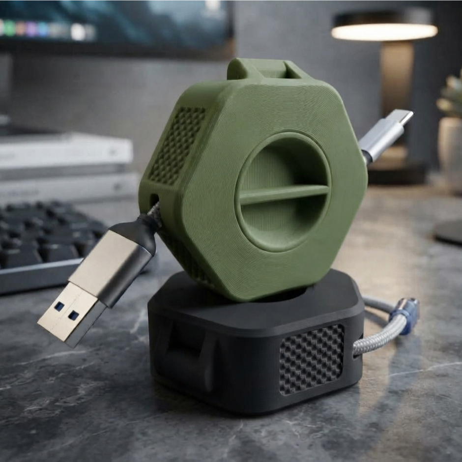 Organizador De Cabos Em 3D Suporte Enrolador De Fios E Carregador Retrátil Para Mesa Escritório