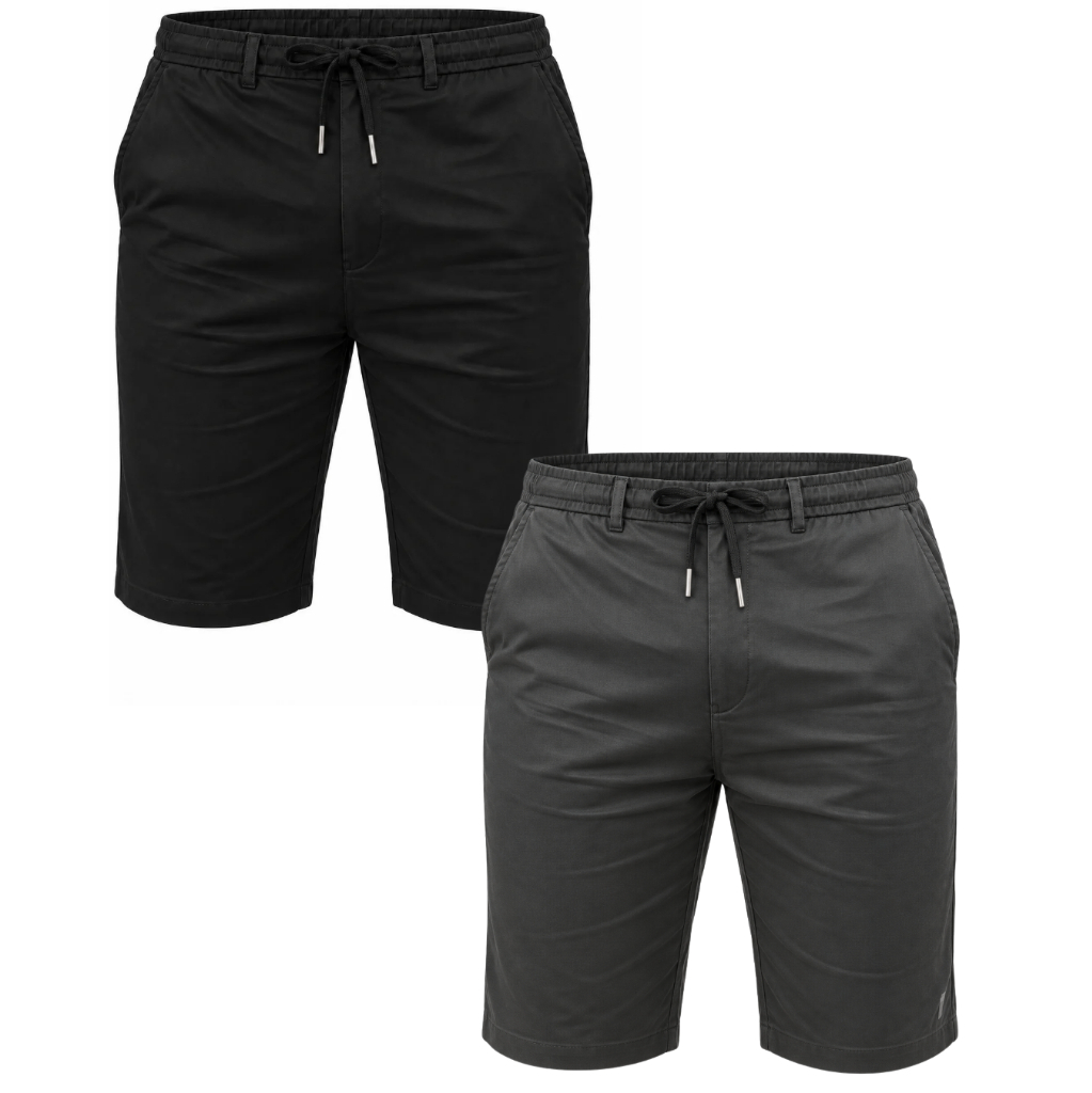 BERMUDA MASCULINA SALLO COM ELASTANO SARJA CASUAL PRETA OU GRAFITE CÓS ELÁSTICO CORDÃO CONFORTÁVEL
