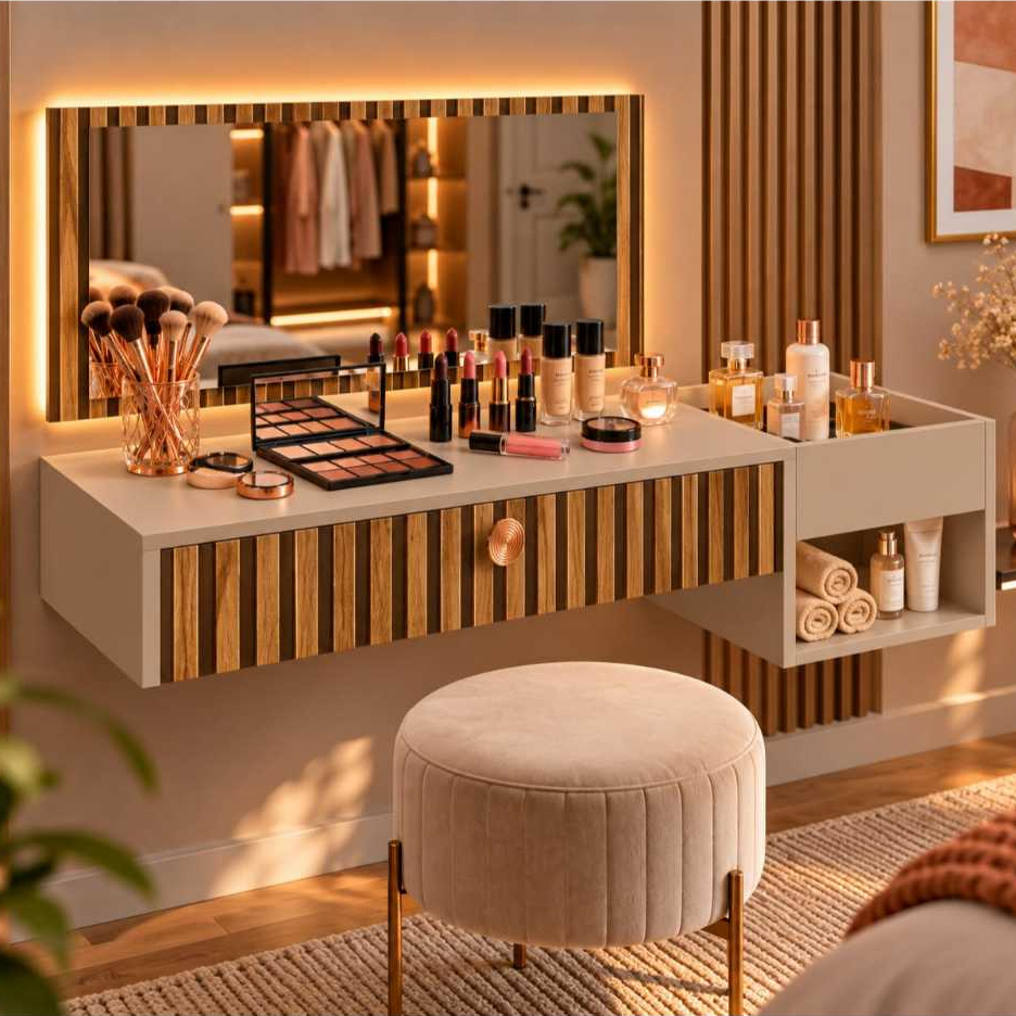 Penteadeira Suspensa Com Gaveta e Espelho Make Closet Maquiagem Para Salao Beleza Ou Quarto