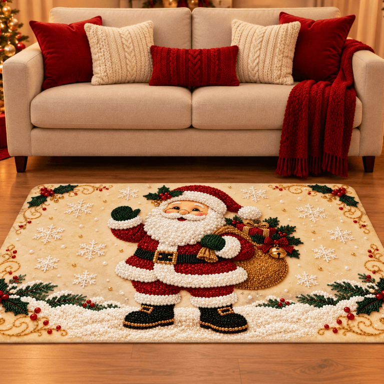 Tapete de Sala Natalino Emborrachado Antiderrapante 118x78cm Decorativo Natal Merry Christmas para Sala e Quarto