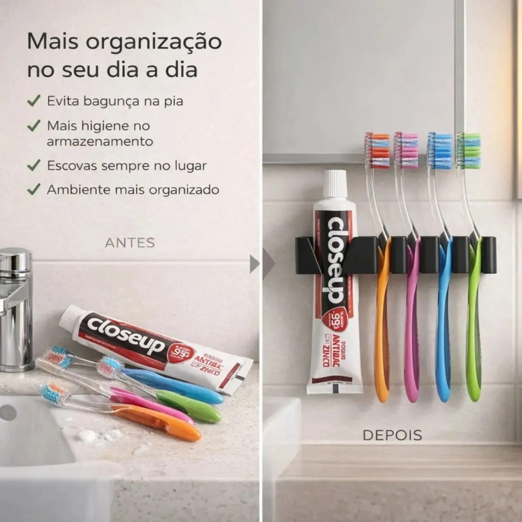 suporte porta Escova De Dente Pasta Creme Dental de Parede Organizador Banheiro Pia Box Gabinete — imagem 2 de 2