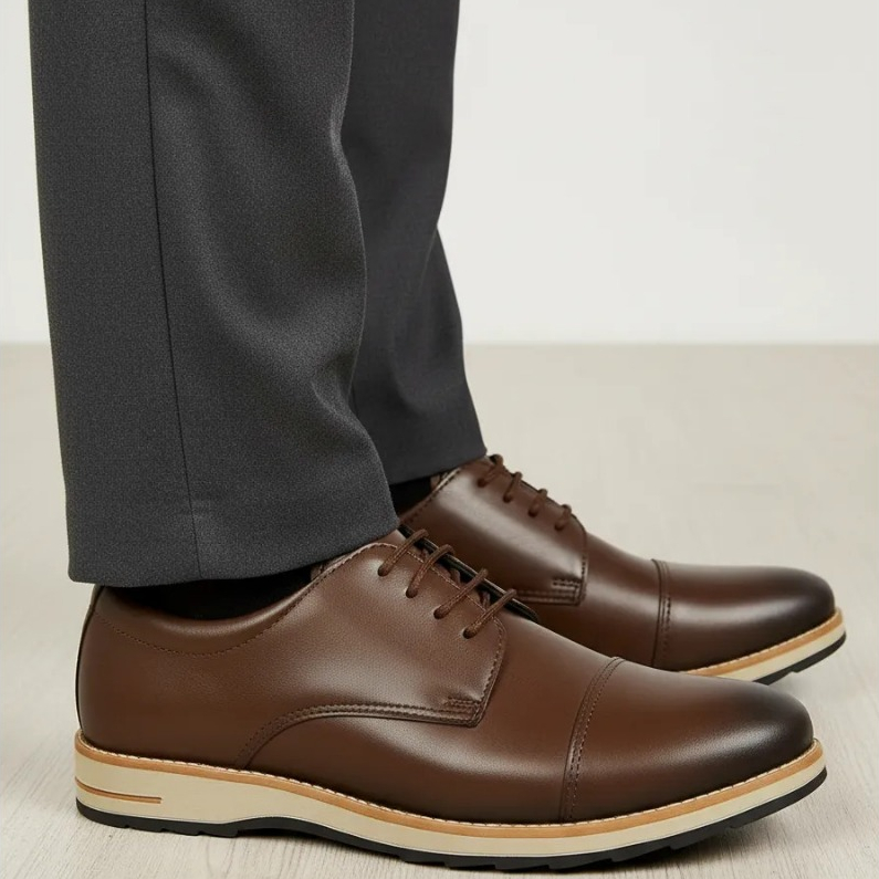 Sapato Social Masculino Com Cadarço Oxford Confortável Elástico - Marrom Capuccino