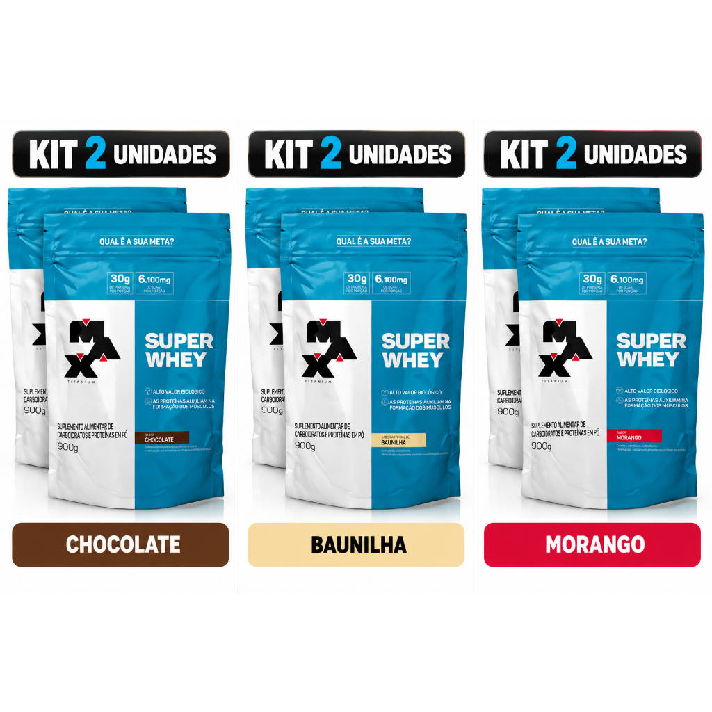 Kit 2 Super Whey Refil 900g 30g de Proteína Max Titanium