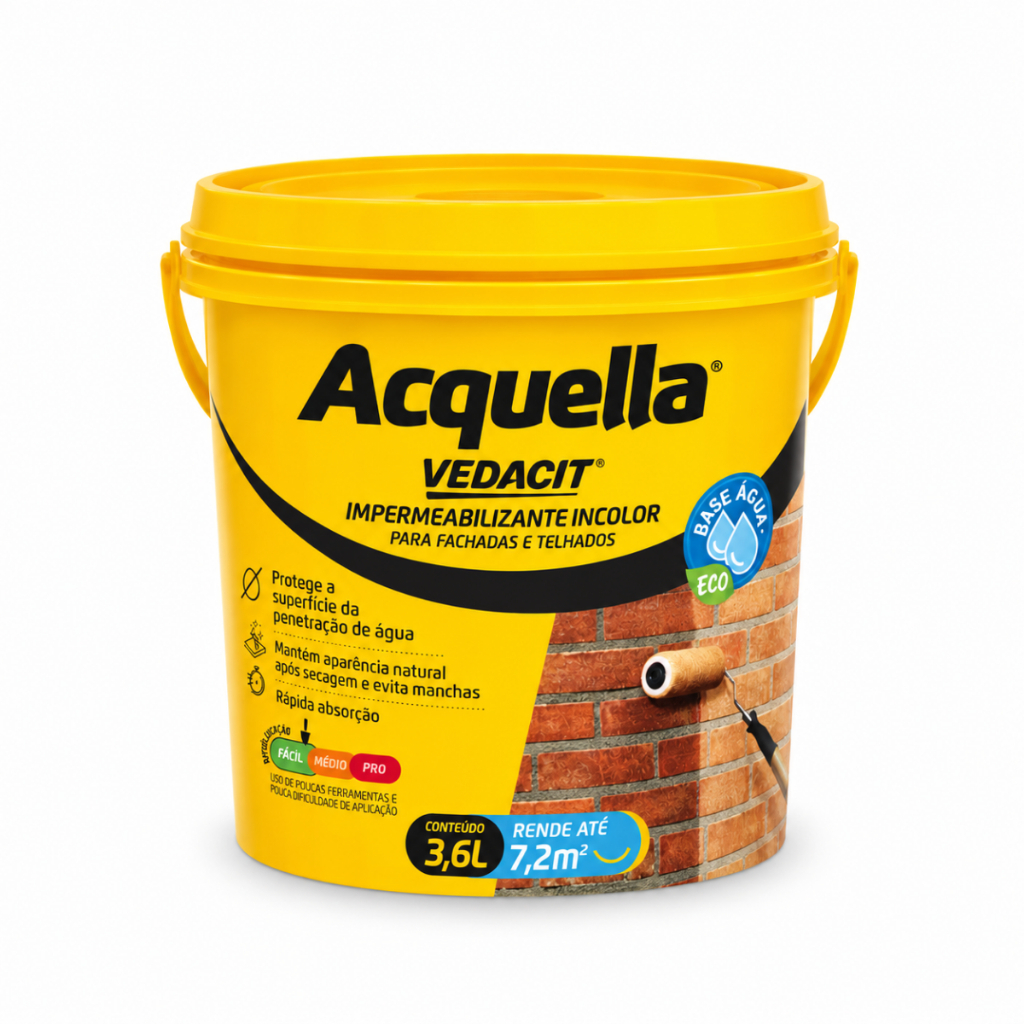 Impermeabilizante Incolor 3,6L Acquela Vedacit Base Água Obras Secagem Rápida Concreto Natural Cerâmicas Tijolo Fachada