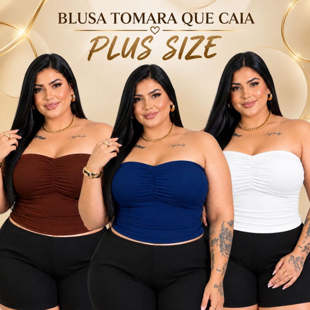 Blusa Feminina Tomara Que Caia Plus Size Blusa Verão Decote Veste do 44 ao 54 Casual Elegante Curve