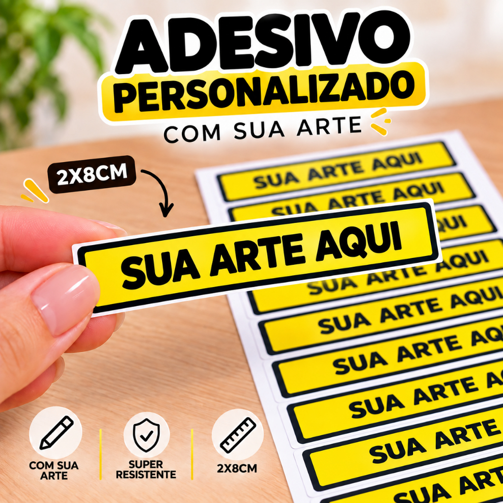 120 Adesivos 2x8 cm Personalizados com sua arte - Retangular