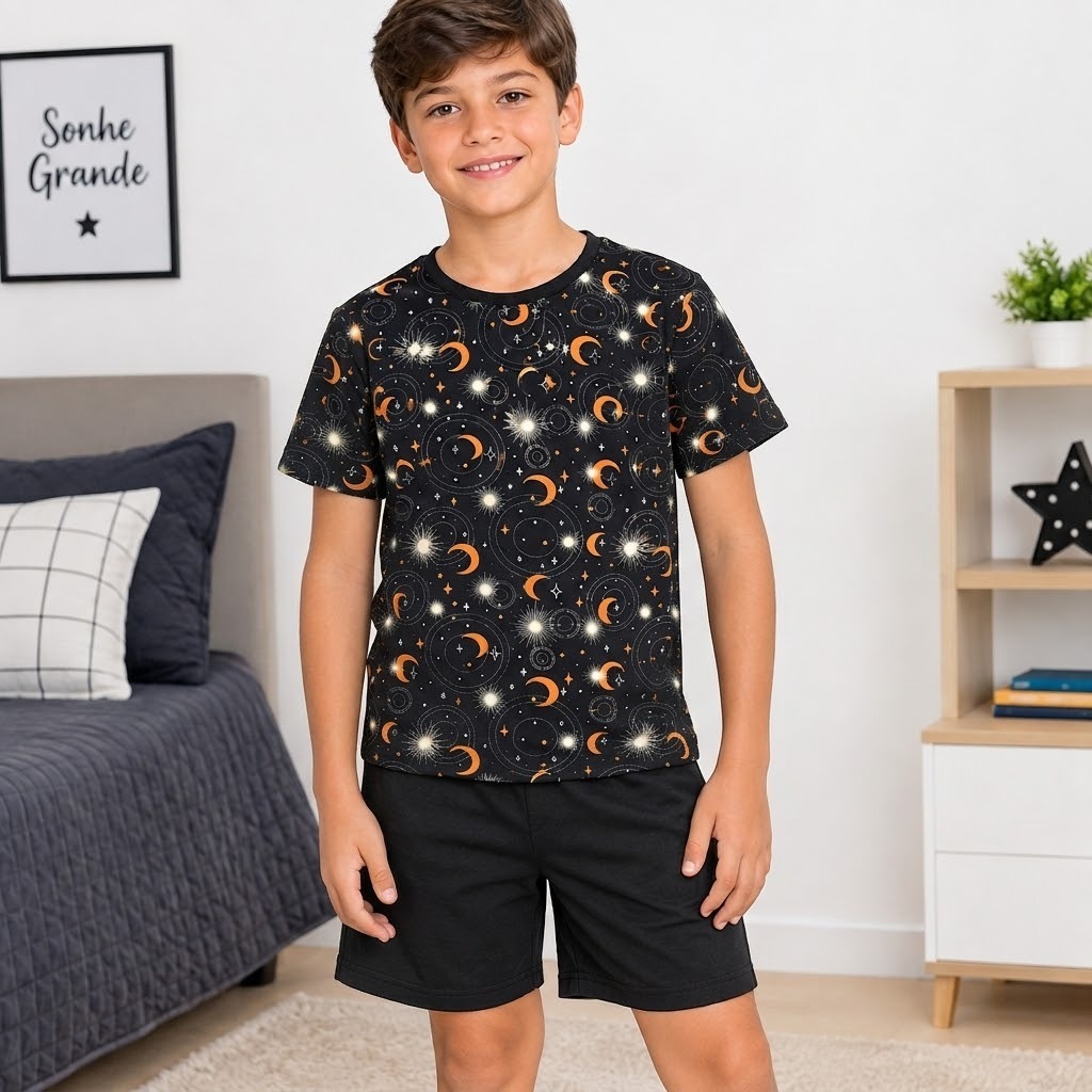 PIJAMA MeninO Infantil -Juvenil /VERÃO  Malha SUEDE super macio   ( Conjunto Bermuda  e Camisa Manga Curta ) ...
