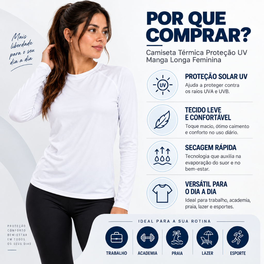 Kit 3 Blusa Feminina UV 50+ Manga Longa Esportiva Raglan para Praia Caminhada Corrida Ciclismo — imagem 2 de 2