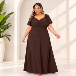 Vestido Longo Plus Moda Evangélica Com botão G1 G2 Elegante
