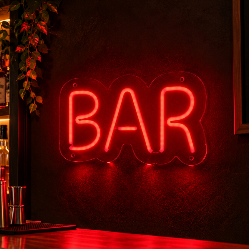 Painel Letreiro Neon LED BAR em Acrílico Cristal 4mm - Decoração para Bar 25x15cm