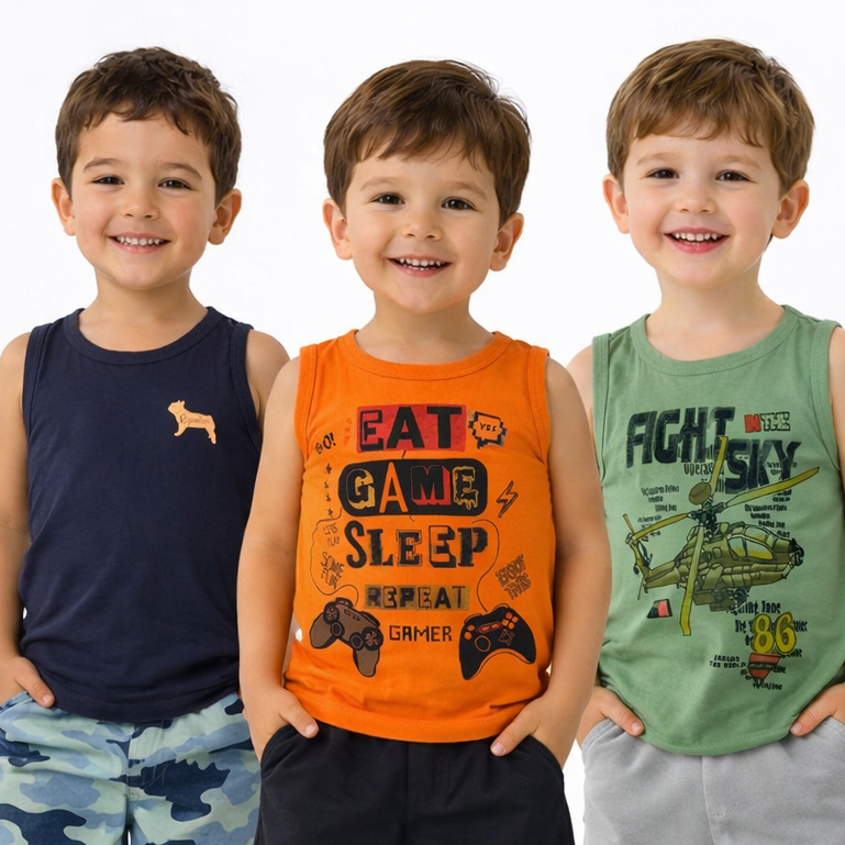 Kit 3 Camisas Regatas Estampadas Menino Sortidas Infantil Tamanhos 1 ao 16