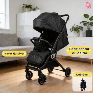 Carrinho De Bebê Passeio Vira Berço Compact Até 15kg Preto