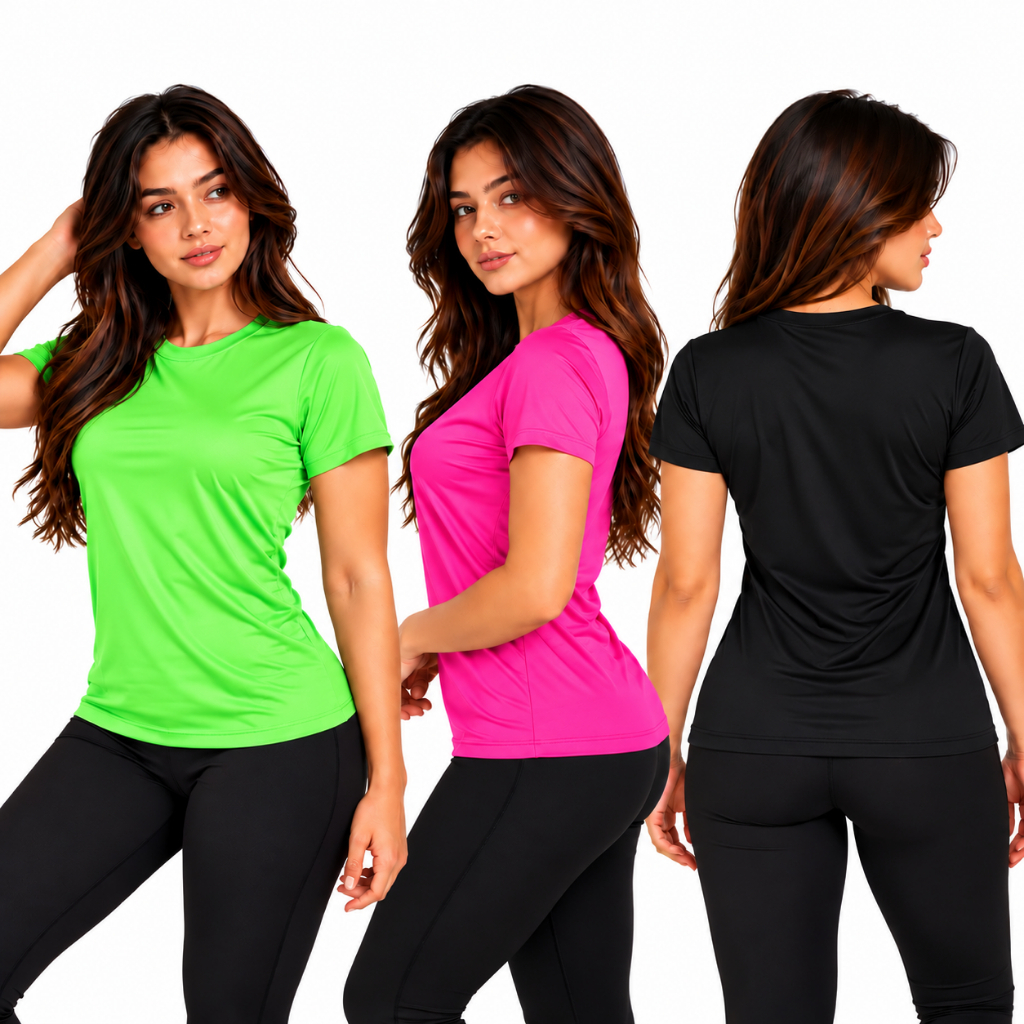 3 Camiseta Feminina  Dry Fit Academia Fitness Não Esquenta Secagem Rápida Treino Corrida Confortável