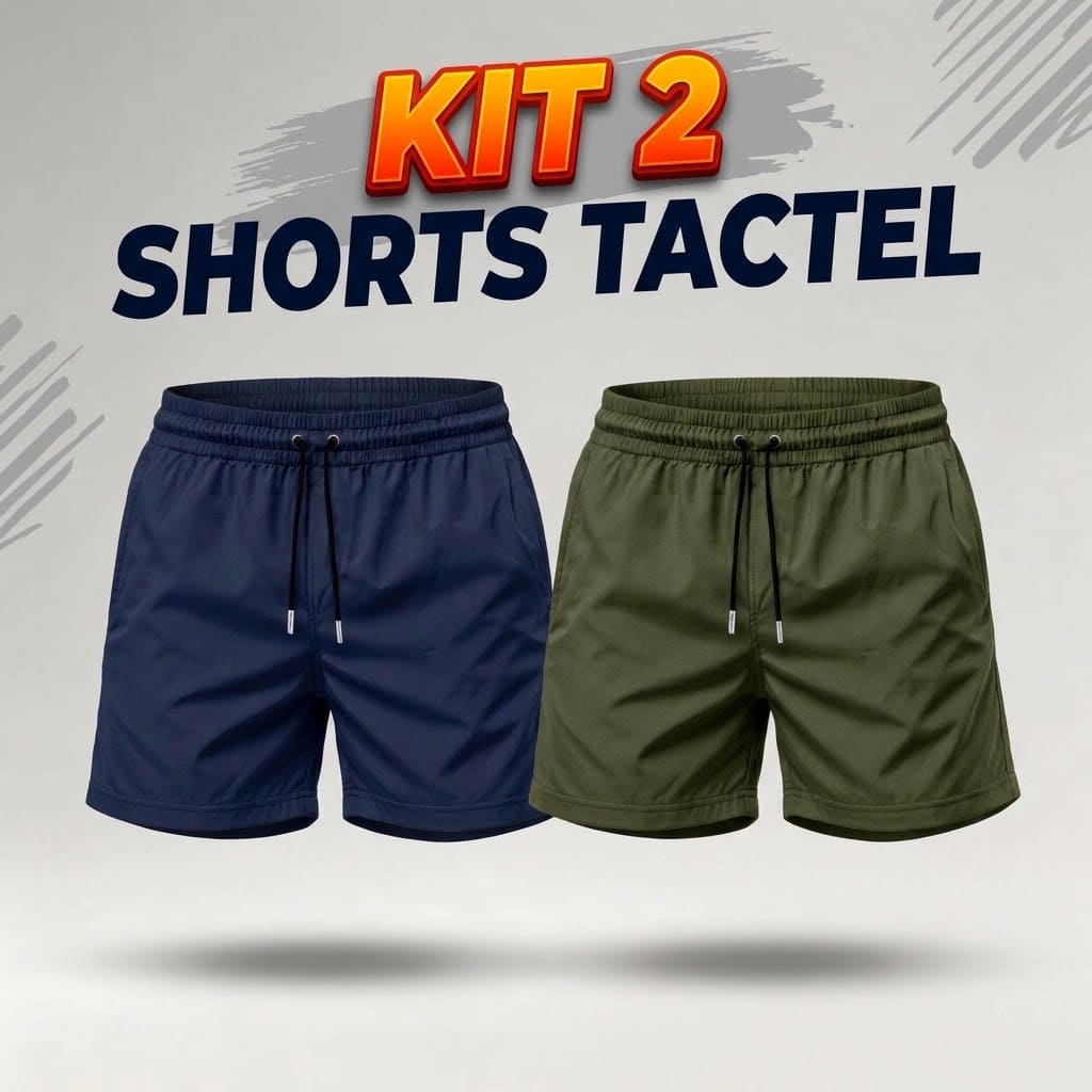 Shorts Tactel Kit 2 com Cós Elástico e Cordão Masculino Elastano Bermuda Mauricinho Liso Confortável
