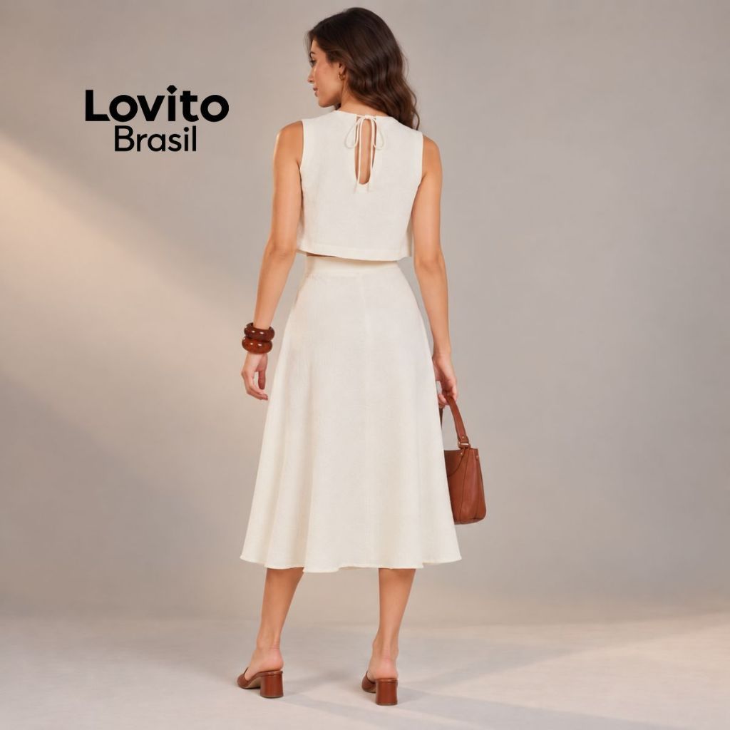 Lovito Conjunto Linho Moda Elegante Liso de Saia para Mulheres KSB679BRL709 · foto 2