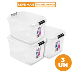 Kit 3 Caixas Organizadoras Transparentes 29L Flex Sanremo