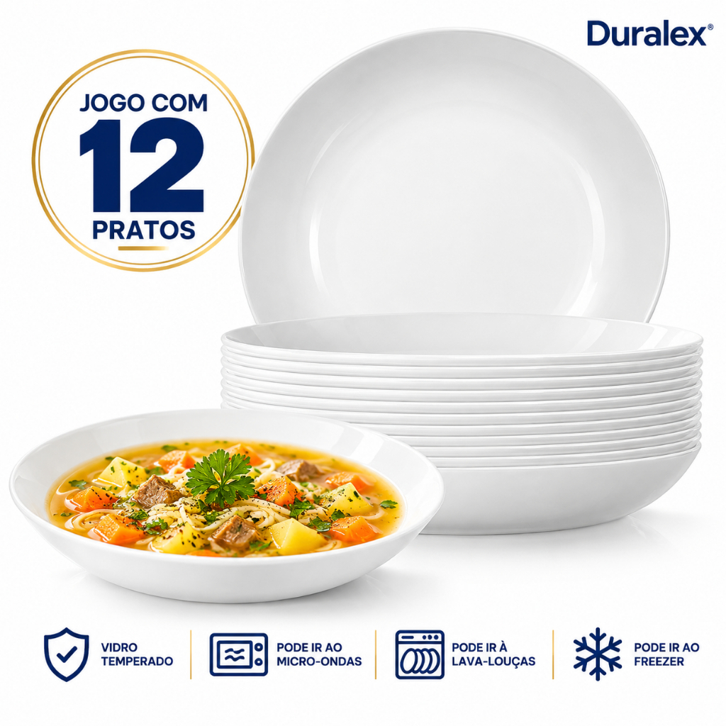 Conjunto 12 Pratos Fundos Blanc Nadir Opaline 22cm