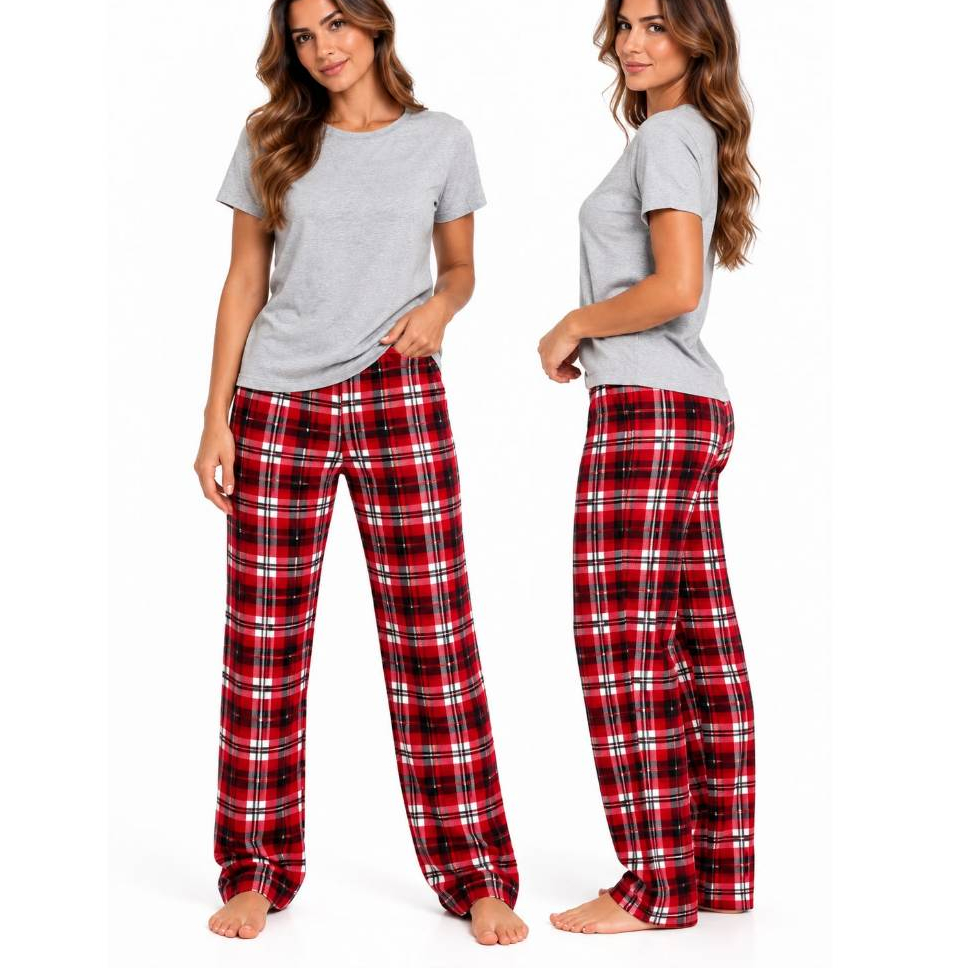 Pijama Feminino e Calça Xadrez Confortável e Estiloso Para Dormir Verão