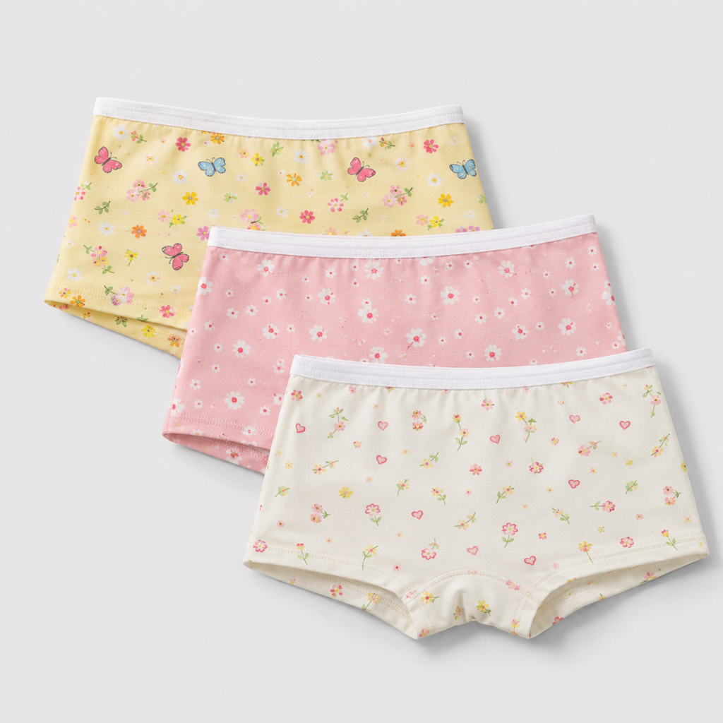 Kit 3 Calcinhas Boxer Shortinho Infantil Meninas Algodão Confortável e Respirável Para Dia a Dia