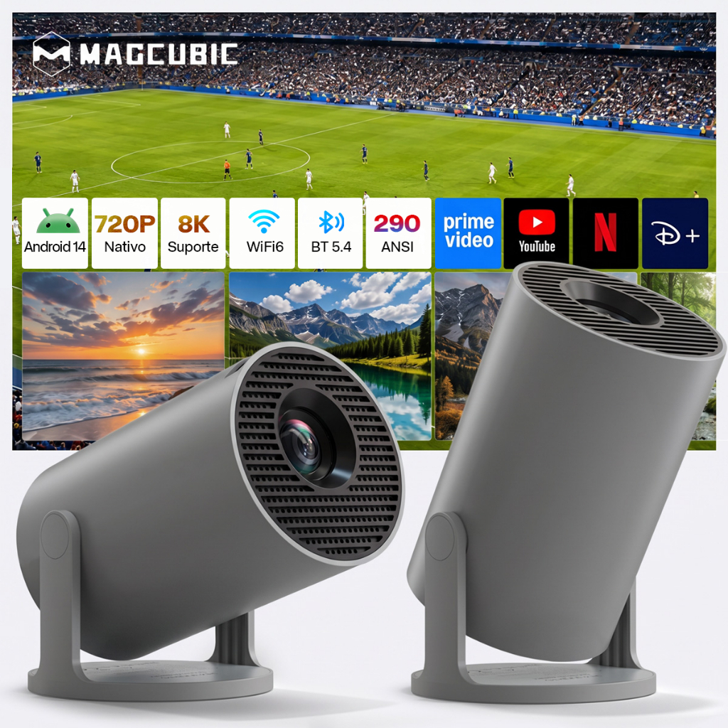 Magcubcic HY300Pro Portátil Projetor 290ANSI Android 14 WiFi6 BT5.4 Mini Size Rotação de 180°
