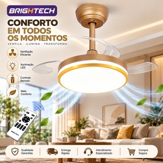 Brightech 71-107cm Ventilador De Teto Turbo 127/220V Bivolt Silencioso Retrátil LED Controle Remoto