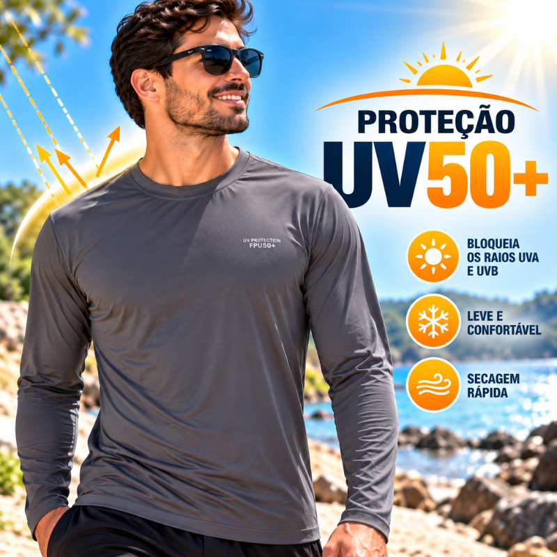 Camisa Térmica Masculina Proteção Solar UV 50+ Manga Longa Praia Piscina Corrida Academia Esportiva ||615| Lançamento